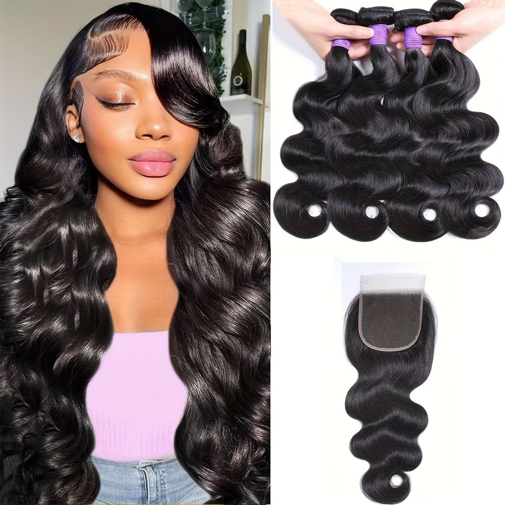Peruvian Body Wave Virgin Hair Bundles With Lace 5x5 Closure Human Hair Unprocessed Body Wave Hair With Closure 5x5 Lace Free Part Natural Black Hair 5 Bundles In Total